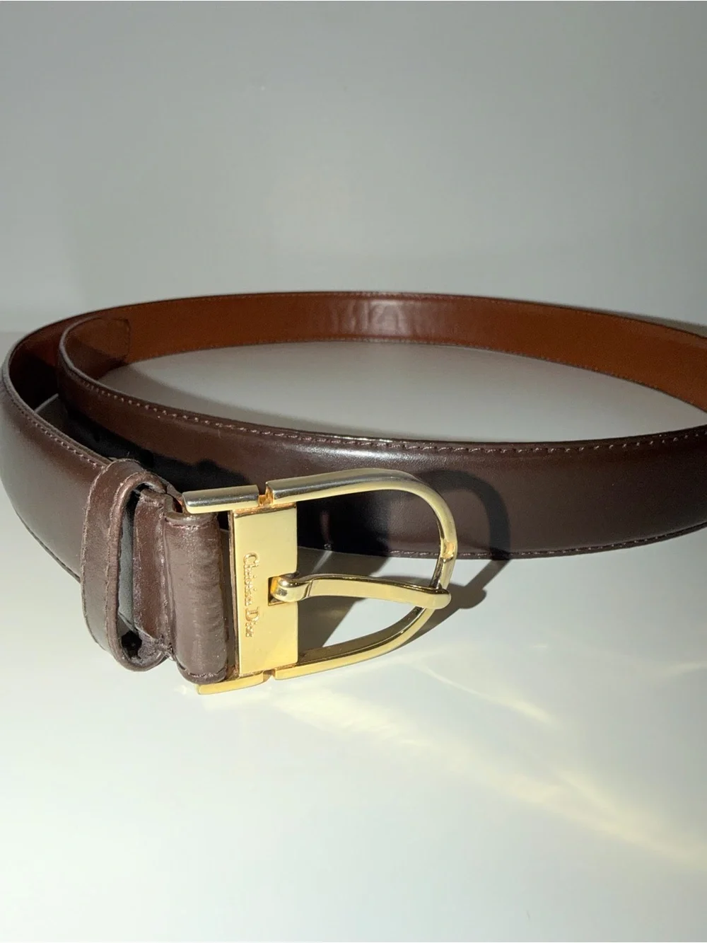 Vintage Signed Christian Dior Brown Split Leather Men’s Belt, Sz 38